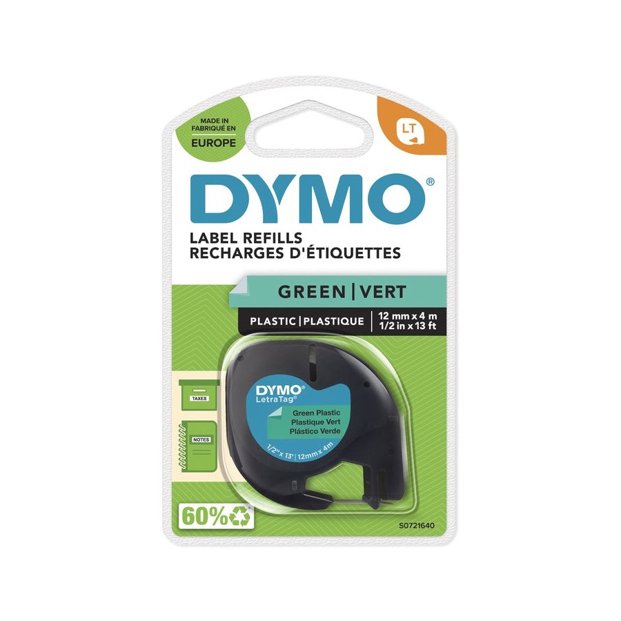 Cinta rotuladora autoadhesiva dymo plastico negro-verde 12mm x 4 metros para rotuladoras letratag