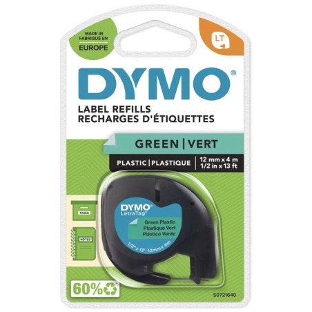 Cinta rotuladora autoadhesiva dymo plastico negro-verde 12mm x 4 metros para rotuladoras letratag