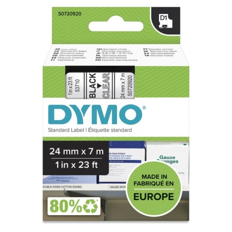 Cinta rotuladora autoadhesiva dymo 53710 d1 24mm*7m para labelmanager/labelpoint negro sobre transparente
