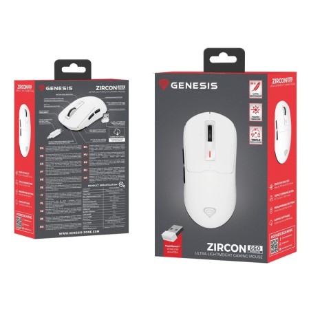 Raton gaming genesis zircon 660 wireless/cable/bt 12000 dpi blanco ultraliviano