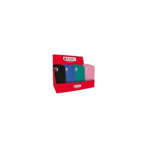 Enri expositor de 20 estuches portatodo de 1 compartimento - fabricados en neopreno - colores negro, rosa, azul y verde