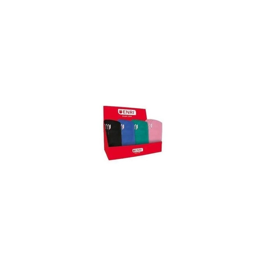 Enri expositor de 20 estuches portatodo de 1 compartimento - fabricados en neopreno - colores negro, rosa, azul y verde