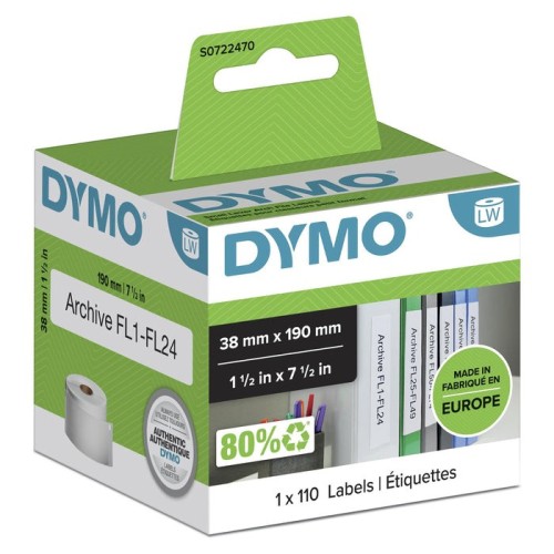 Dymo cinta de etiquetas lomo archivadores de 38x190mm (110 páginas) para rotuladora labelwriter
