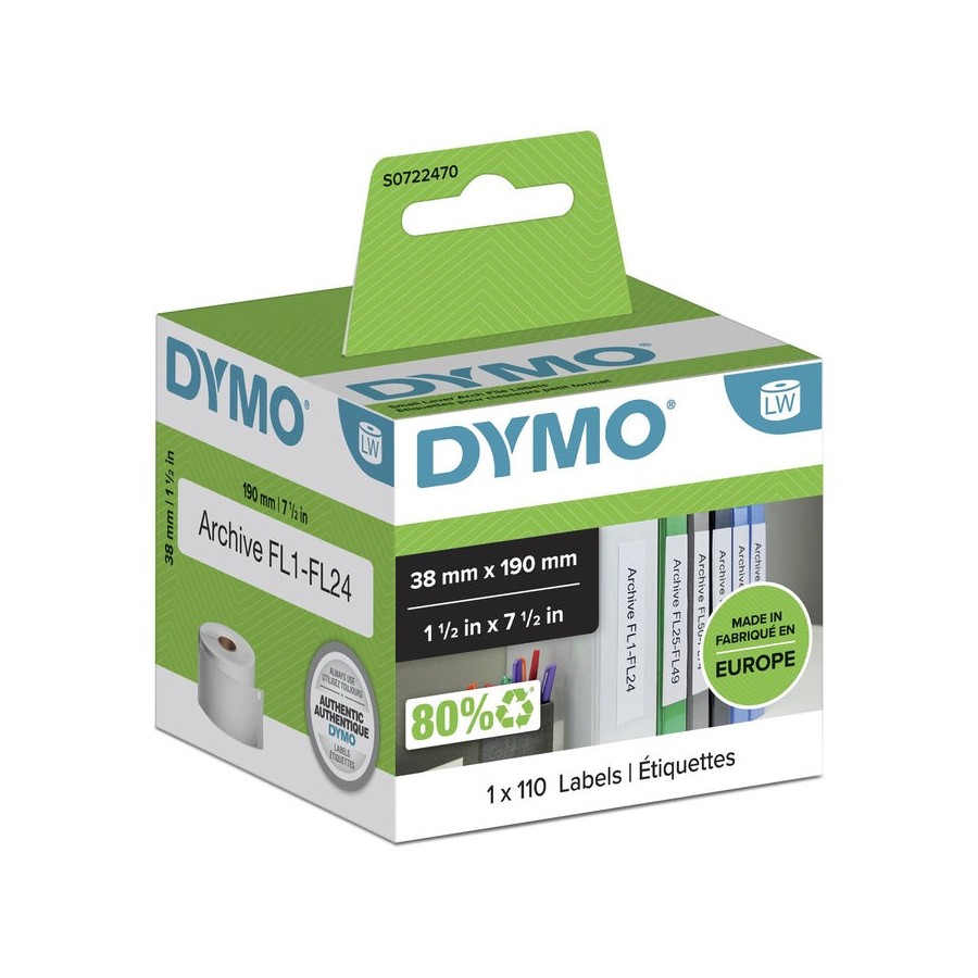 Dymo cinta de etiquetas lomo archivadores de 38x190mm (110 páginas) para rotuladora labelwriter
