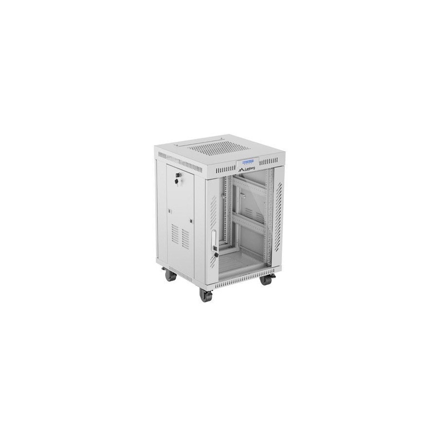 Armario lanberg rack independiente 19" 15u 600x600 puerta de cristal lcd flat pack gris v2