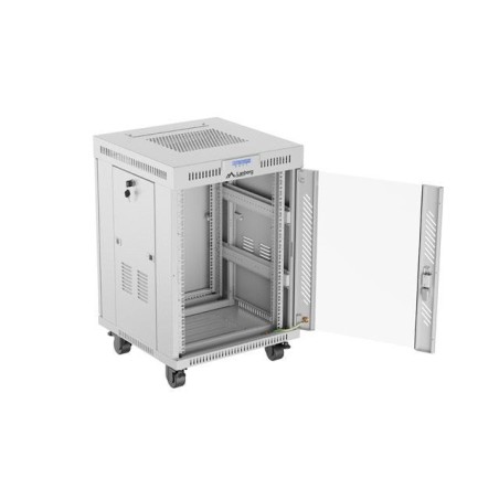 Armario lanberg rack independiente 19" 15u 600x600 puerta de cristal lcd flat pack gris v2