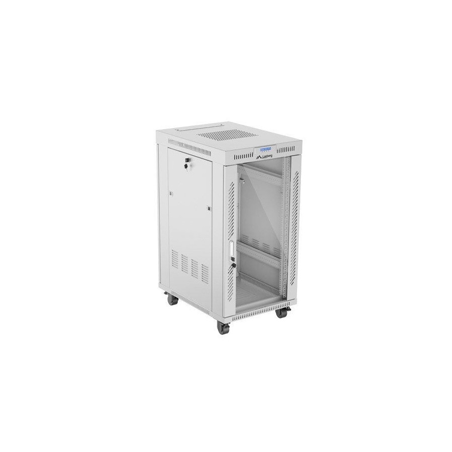 Gabinete rack 19'' 22u 600x800 gris puerta de cristal lcd flack pack