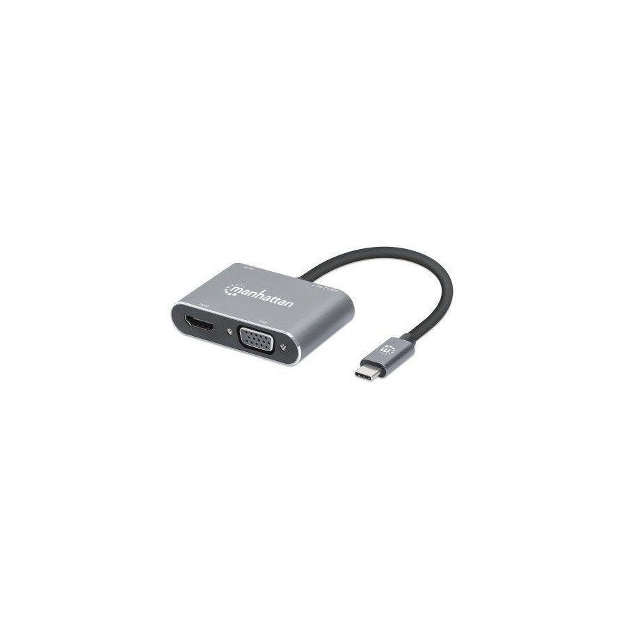 Manhattan docking station de usb-c a hdmi y vga, 4 en 1, con suministro de energía