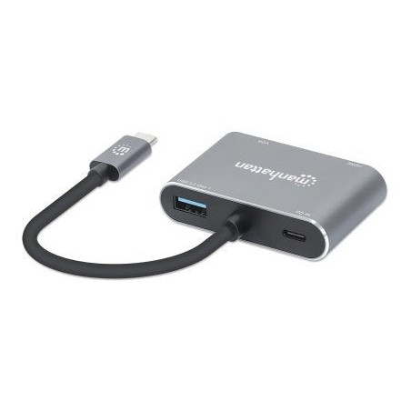 Manhattan docking station de usb-c a hdmi y vga, 4 en 1, con suministro de energía