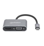 Manhattan docking station de usb-c a hdmi y vga, 4 en 1, con suministro de energía