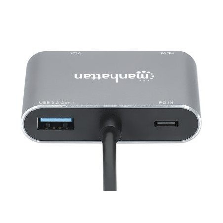 Manhattan docking station de usb-c a hdmi y vga, 4 en 1, con suministro de energía