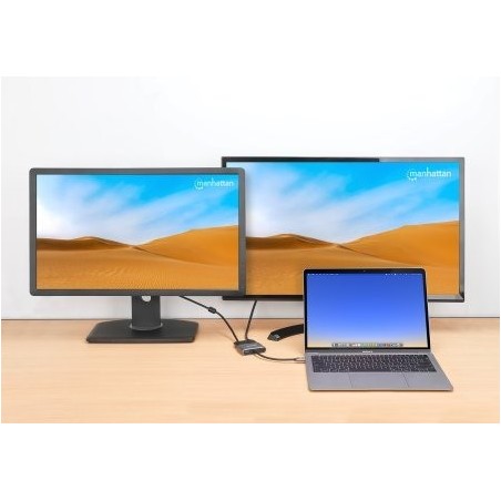 Manhattan docking station de usb-c a hdmi y vga, 4 en 1, con suministro de energía