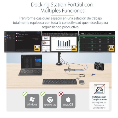 Startech.com usb-c triple-monitor multiport adaptador, hdmi/dp/card reader - dockingstation - usb-c 3.2 gen 1 / thunderbol
