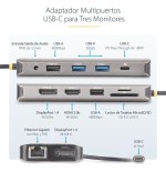 Startech.com usb-c triple-monitor multiport adaptador, hdmi/dp/card reader - dockingstation - usb-c 3.2 gen 1 / thunderbol