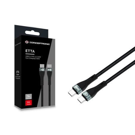 Cable usb-c macho a usb-c macho 2m conceptronic pd 3.0 100w 20v 5a 480mbps e-mark
