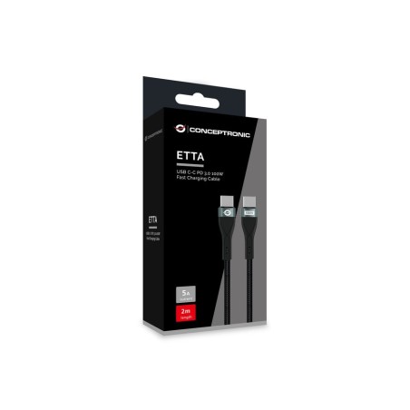 Cable usb-c macho a usb-c macho 2m conceptronic pd 3.0 100w 20v 5a 480mbps e-mark