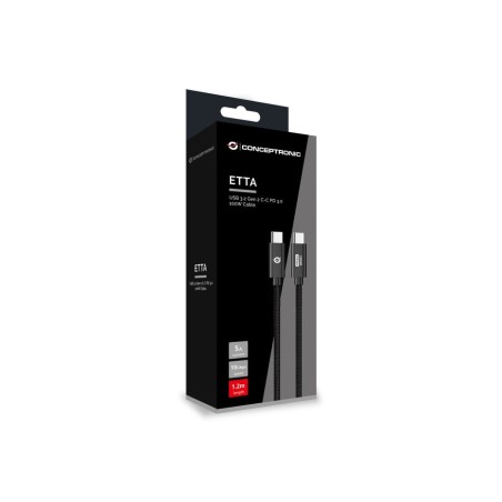 Cable usb-c macho a usb-c macho 1.2m conceptronic usb 3.2 gen 2 100w 20v 5a 10gbps e-mark