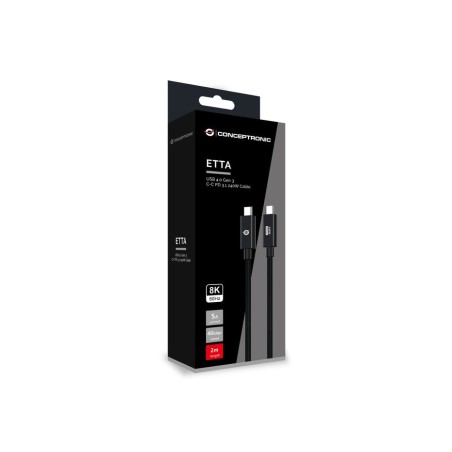 Cable usb-c macho a usb-c macho 2m conceptronic usb 4.0 gen 3 240w 48v 5a 40gbps e-mark