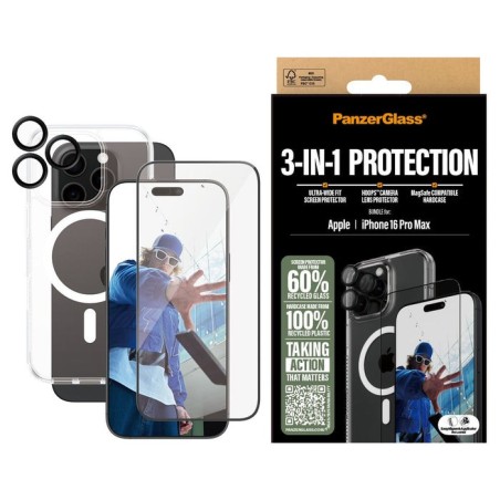 Panzerglass 3 en 1 película de vidrio para pantalla y película para cámara para iphone 16 6.9" pro