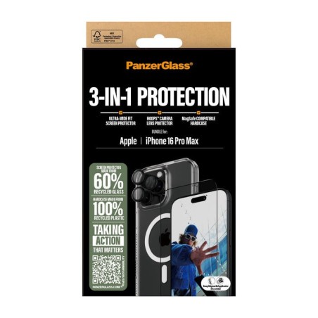 Panzerglass 3 en 1 película de vidrio para pantalla y película para cámara para iphone 16 6.9" pro