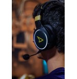 Auriculares lexip metaltech inalámbrico y alámbrico juego negro, oro