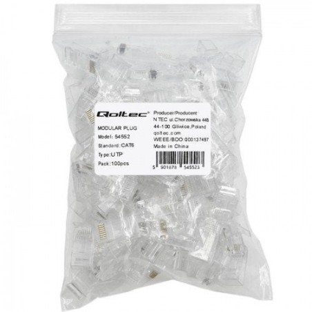 Qoltec 54552 rj45 modular connector cat6 utp gold plated contacts 100 pieces