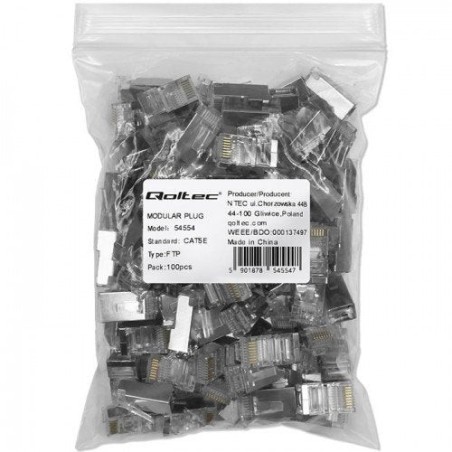 Qoltec 54554 rj45 modular connector cat5e ftp gold plated contacts 100 pieces