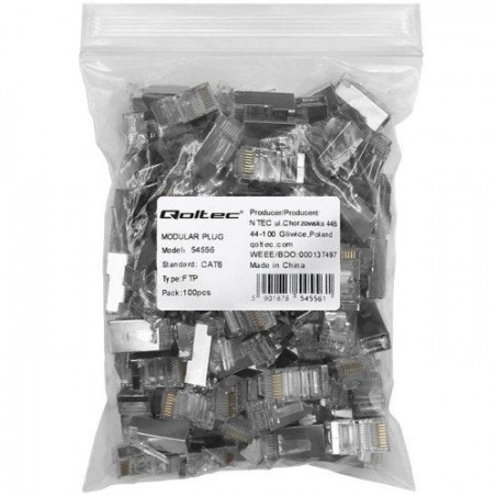 Qoltec 54556 rj45 modular connector cat6 ftp gold plated contacts 100 pieces