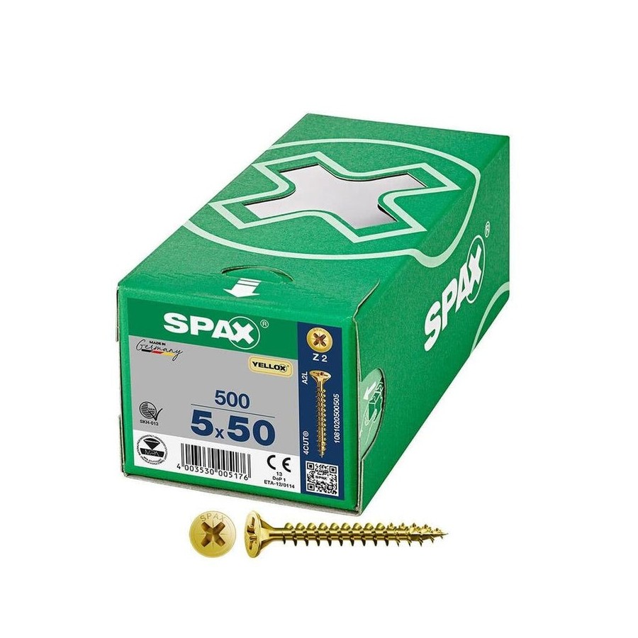 Caja 500 unid. tornillo universal cabeza plana yellox 5x50mm z2