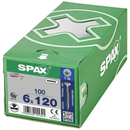 Caja 100 unid. tornillo universal cabeza plana wirox 6x120mm t30