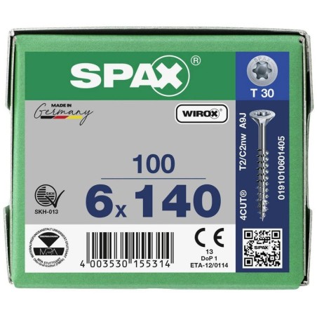 Caja 100 unid. tornillo universal cabeza plana wirox 6x140mm t30