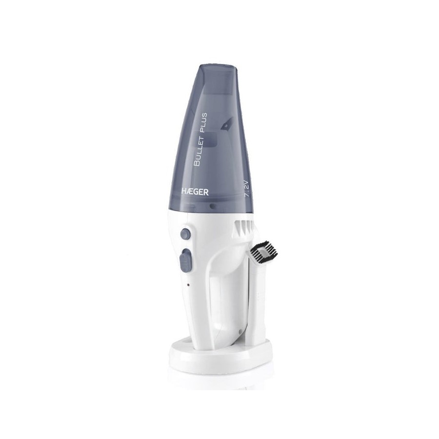 Aspirador de mano haeger bullet plus aspira líquido y sólido 7.2v dc 2 velocidades modo silencioso recargable color gris
