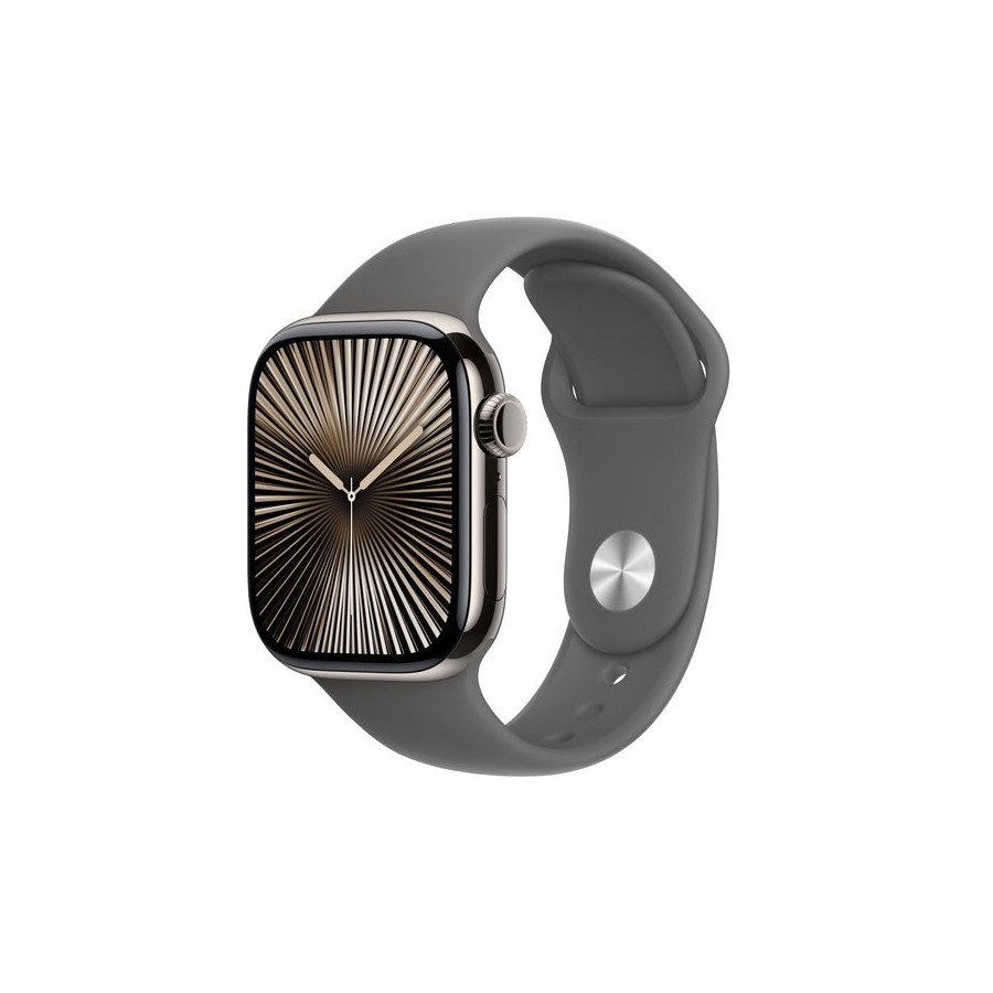 Apple watch series 10, smartwatch titan natur, caja de titanio, 42 mm, correa deportiva gris piedra m/l, cellular mwxe3qf/a