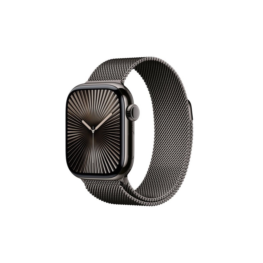 Apple watch series 10, smartwatch pizarra, caja de titanio, 42 mm, pulsera milanesa pizarra, celular mx053qf/a