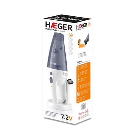 Aspirador de mano haeger bullet plus aspira líquido y sólido 7.2v dc 2 velocidades modo silencioso recargable color gris