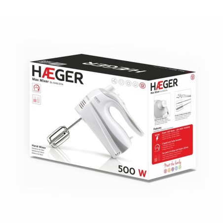 Batidora reposteria haeger max mixer 500w 5 velocidades + turbo 2 varillas batidoras 2 varillas amasadoras