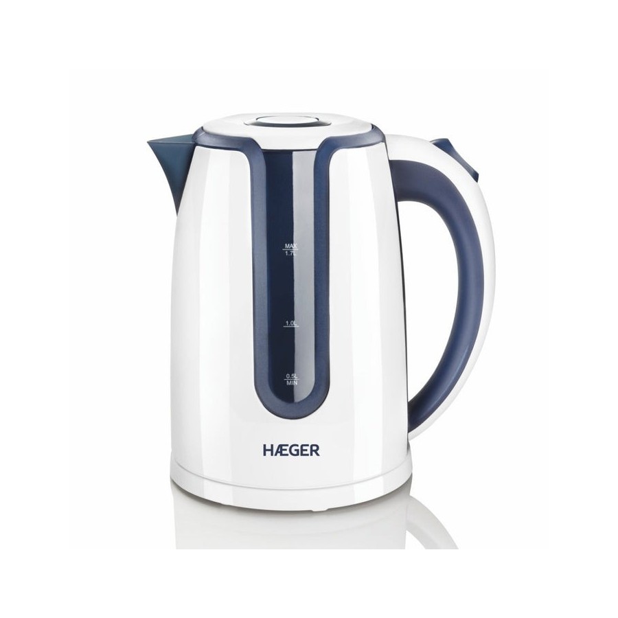 Hervidor eléctrico de agua haeger hot blue 2200w 1.7l sistema sin cables cuerpo y resistencia oculta inox base rotativa 360º