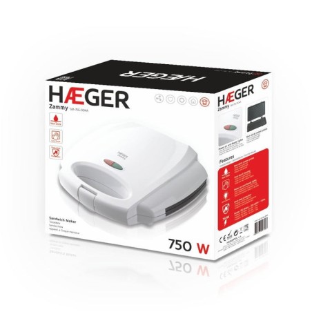 Sandwichera haeger zammy 750w placas antiadherentes tapa con bloqueo apagado automático protección sobrecalentamiento