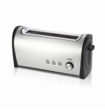 Tostador de pan haeger desayuno 1000w 1 ranura larga 6 posiciones tostado func. recalentado/ descongelado exterior acero inox