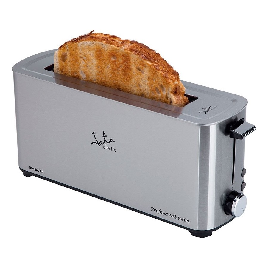 Tostadora jata tt1043 1000w cuerpo acero inox boca ancha 40mm 5 posiciones tostado pulsador parada voluntaria