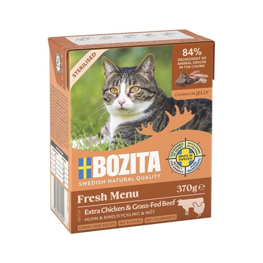Comida húmeda para gatos bozita fresh menu sterilised extra chicken with beef  370g