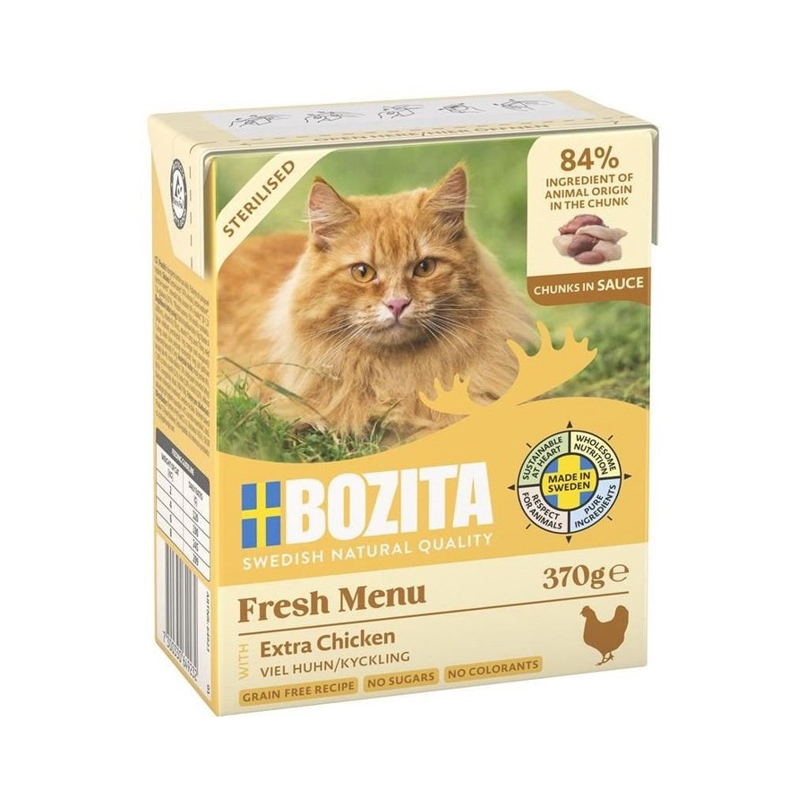 Comida húmeda para gatos bozita esterilizada - trozos de pollo extra en salsa  370g