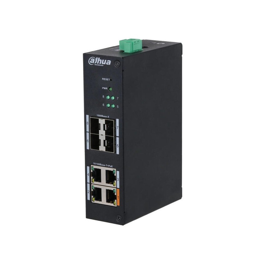 Dahua hs4408-4et-60 switch hardened poe 4 puertos 10/100 +4sfp gigabit 60w manejable layer2