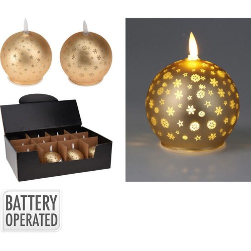 Vela led bola navidad, blanco calido, dorada. basics