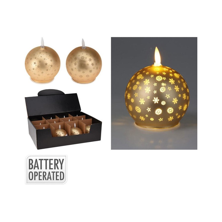 Vela led bola navidad, blanco calido, dorada. basics