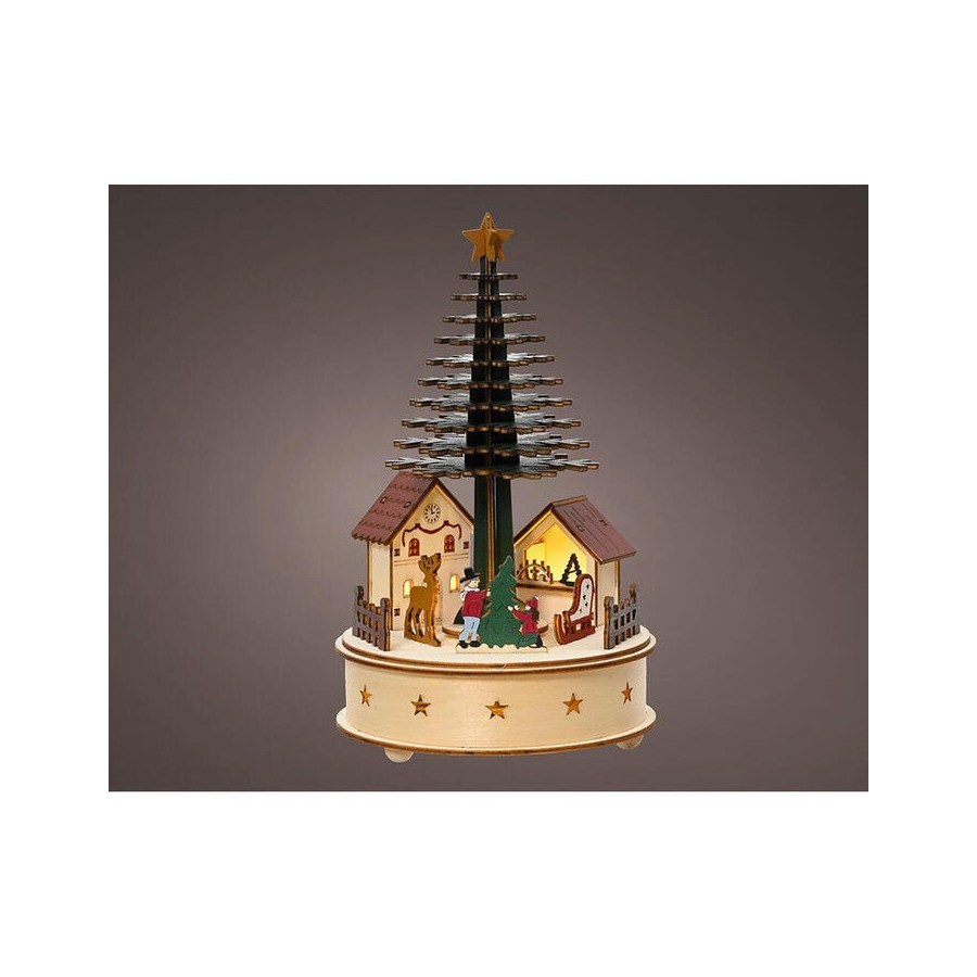 Casita microled con arbol navidad, con música y movimiento, 15x25cm. lumineo