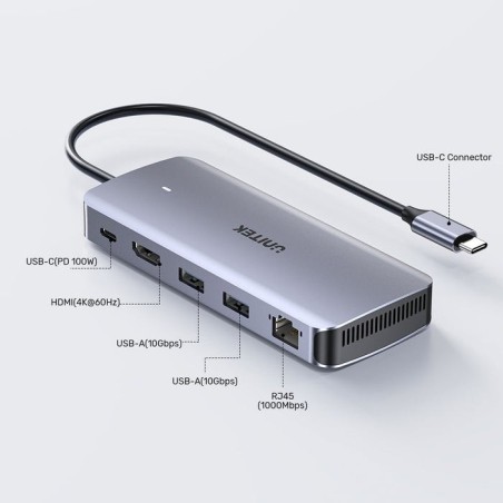 Hub unitek active  6-in-1 usb-c, m.2 ssd enclosure