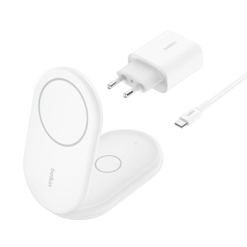 Base de carga inalambrica 2 en 1 belkin wiz028vfwh magnetica qi2 15w plegable blanca