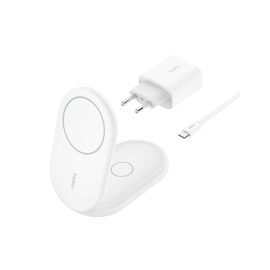 Base de carga inalambrica 2 en 1 belkin wiz028vfwh magnetica qi2 15w plegable blanca