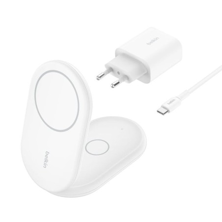 Base de carga inalambrica 2 en 1 belkin wiz028vfwh magnetica qi2 15w plegable blanca